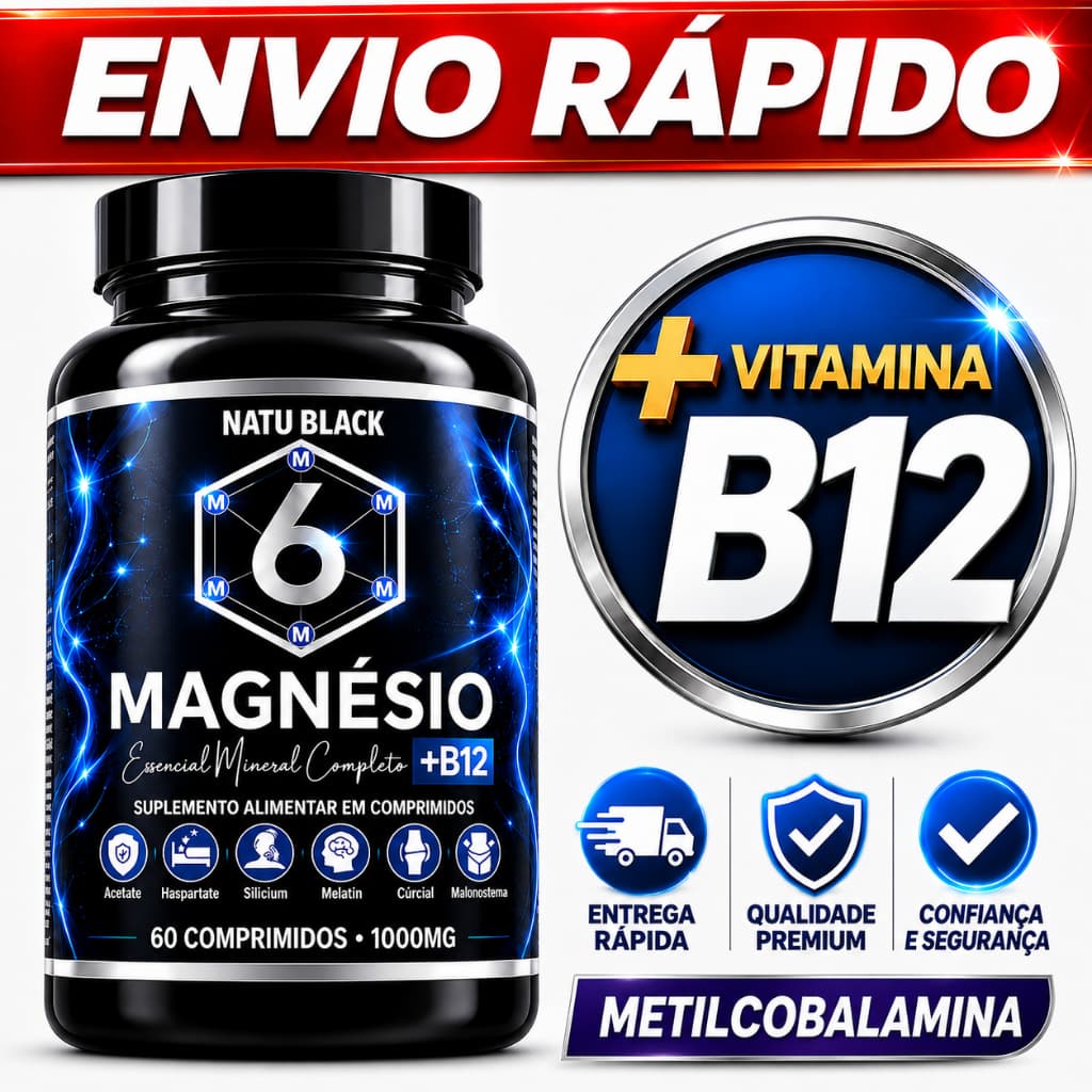 Magnésio 6 Tipos + B12 Metilcobalamina 1000 mg Alta Absorção - ENVIO IMEDIATO