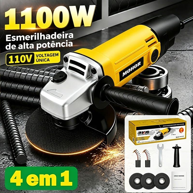 Esmerilhadeira 1100W Lixadeira Angular 110V 4 em 1  Motor Turboalimentado Alta Potência para Corte Desbaste Polimento