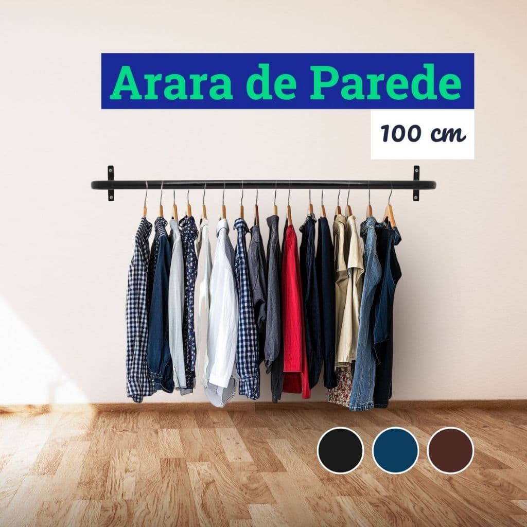 Arara Suporte Cabideiro de Parede para Roupas Closet Loja Aço Carbono Reforçado 100 cm