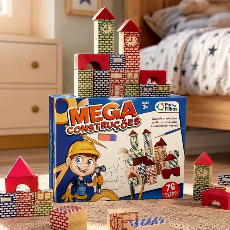 Mega Construção Jogo Blocos de Montar Brinquedo Educativo de Madeira Criatividade Educativo