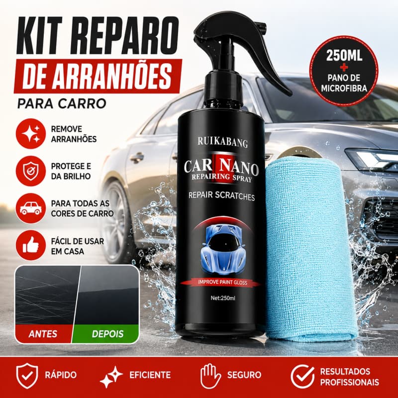 Kit Revestimento Nano Spray para Carro 250ml com Pano Microfibra, Cera Líquida Hidrofóbica Brilho Instantâneo