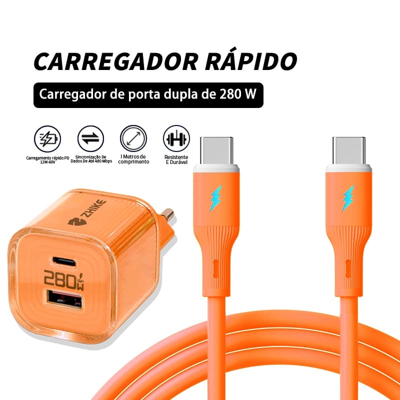 Cabo Carregador Celular Carregamento Rápido Tipo C iP 1M Silicone ultramacio Com Adaptador GaN