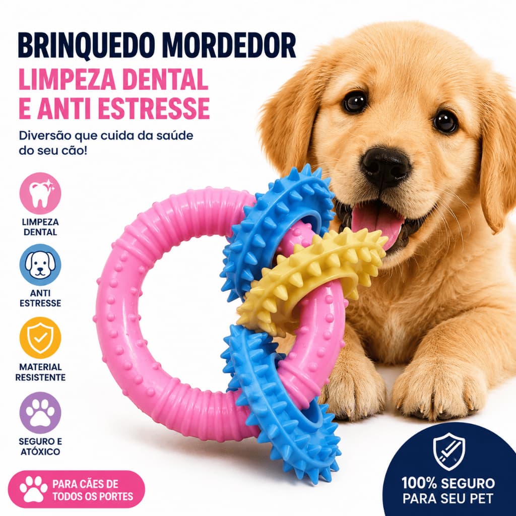 Mordedor para Cachorro Filhote Limpeza Dental Anti Estresse Brinquedo Borracha Resistente Pet