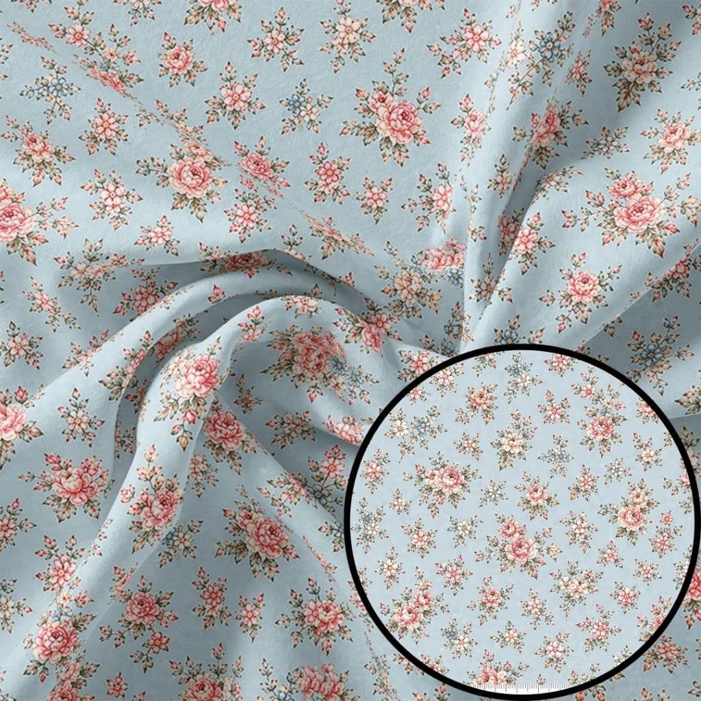 Tecido Patchwork Digital Flor Miúdo Azul DGAA916658