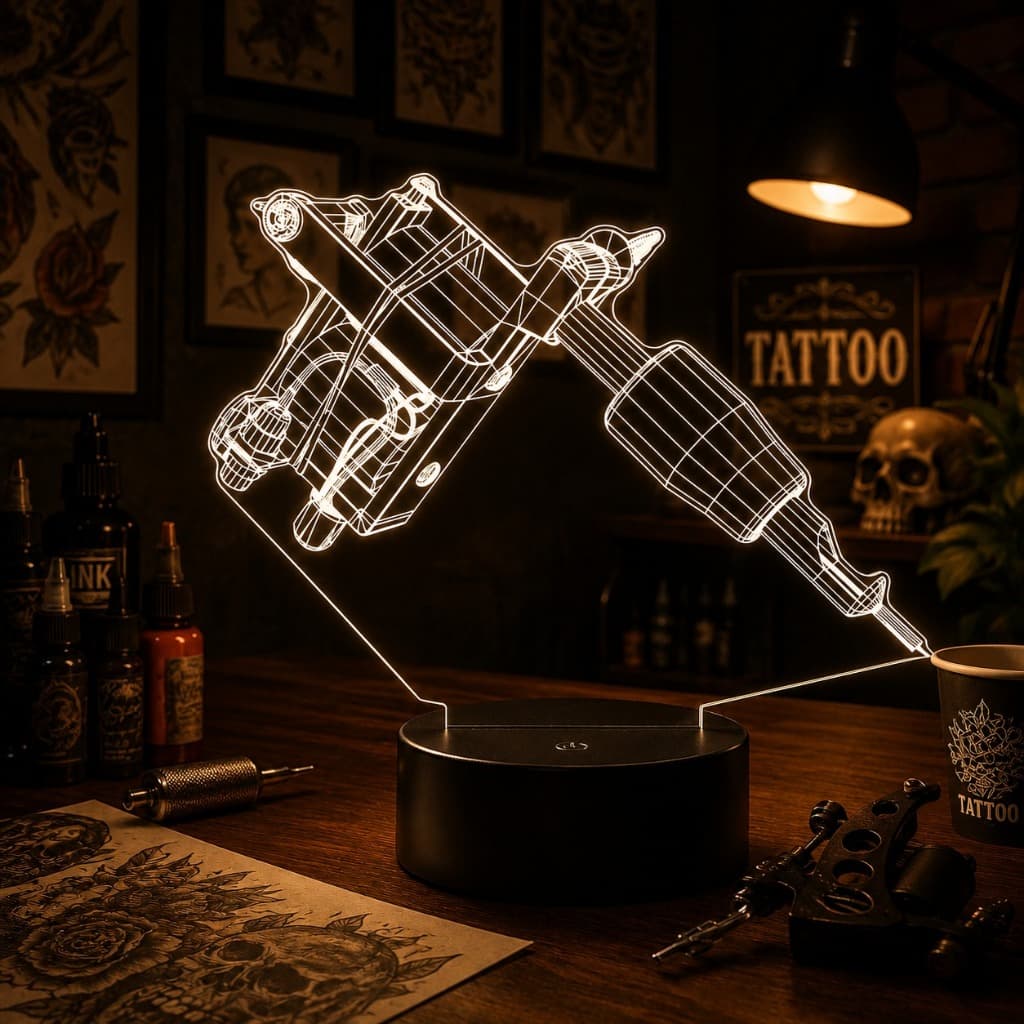 Luminária Led 3d | Tattoo Tatuagem Tatuador | Abajur Presente Criativo Decoração Multicores