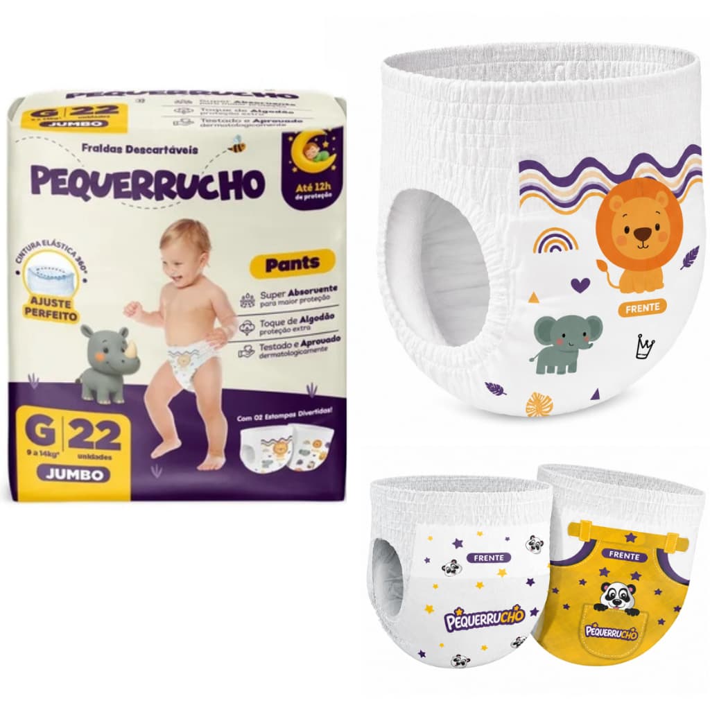 Fralda Calça  Descartável PEQUERRUCHO PANTS TAMANHO G  Infantil Paints
