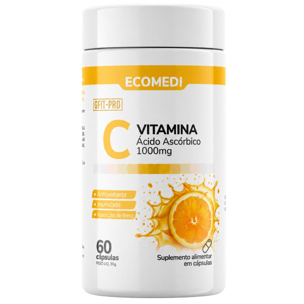 Vitamina C 1000mg 60 Cápsulas Ácido Ascórbico Alta Concentração Zero Lactose Ecomedi