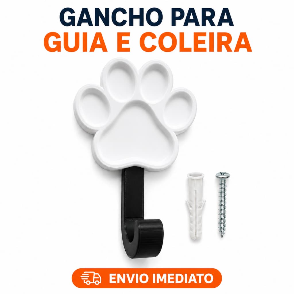 Suporte de Parede para Coleira e Guia Cachorro Patinha + Bucha e Parafuso Gancho de Parede P/ Coleira e Guia de Cachorro