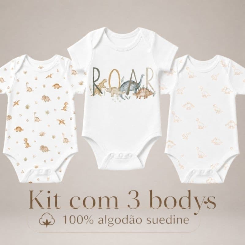 Kit 3 Bodys Bebê 100% Algodão Extra Macio Suedine Manga Curta Menina Enxoval