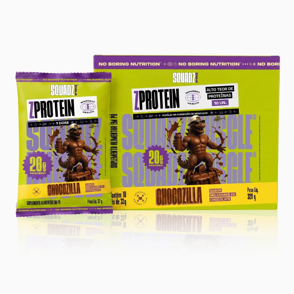 ZPROTEIN 320g 10x32g Whey Protein + Colágeno Suplemento Proteico em Pó Sabor Milkshake de Chocolate SQUADZ MUSCLE