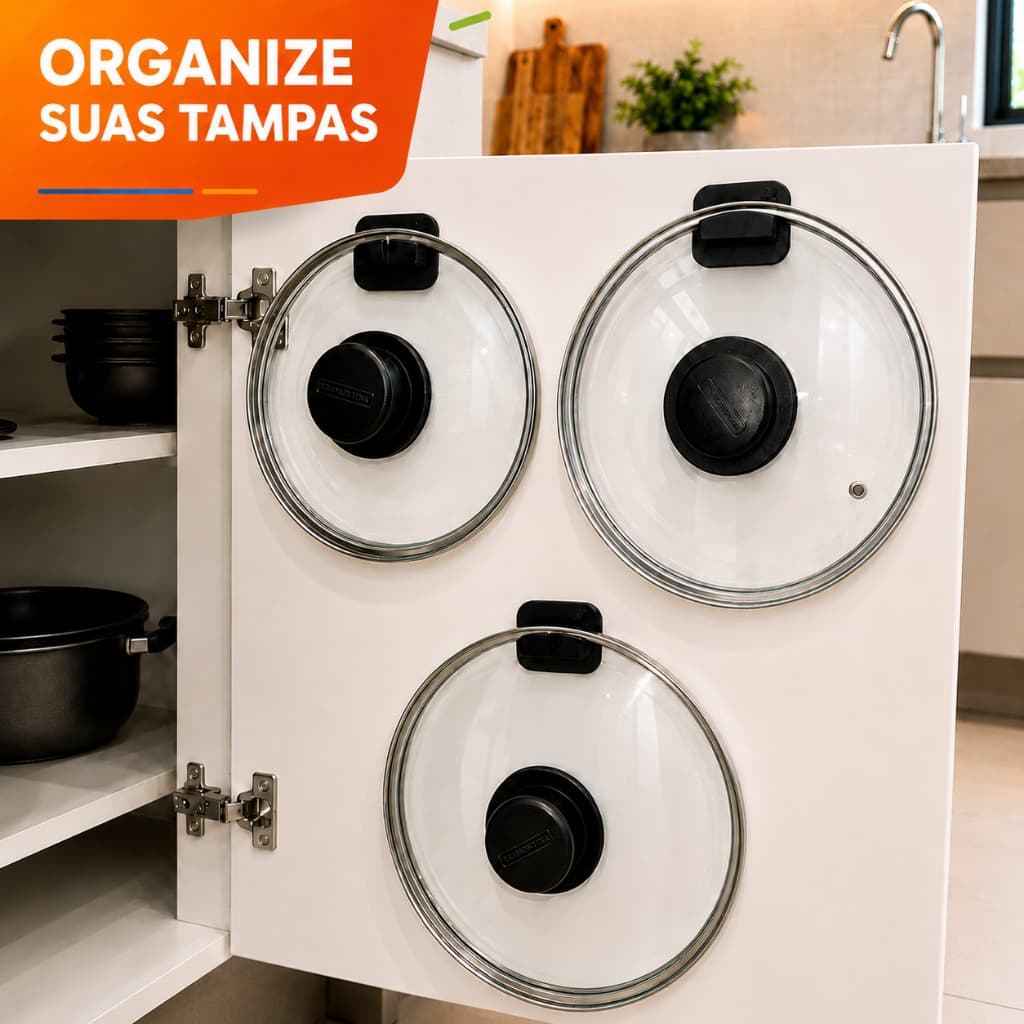 Suporte Organizador Para Tampas de Panela Armário Adesivo Porta Tampas Cozinha Parede Sem Furo Multiuso