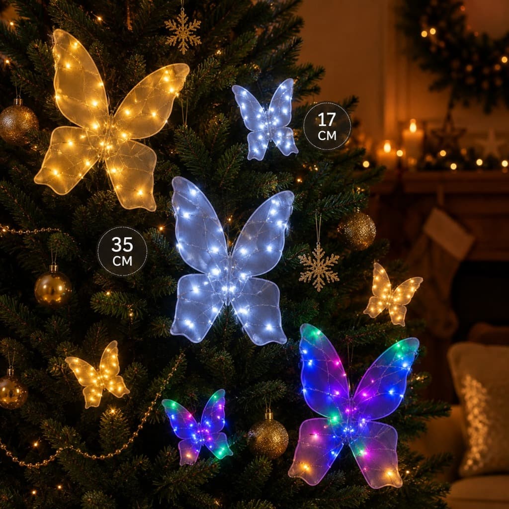 Decoração De Natal Borboleta Acrílico Fio LED Luminária Decorativa Enfeite 35cm 17cm