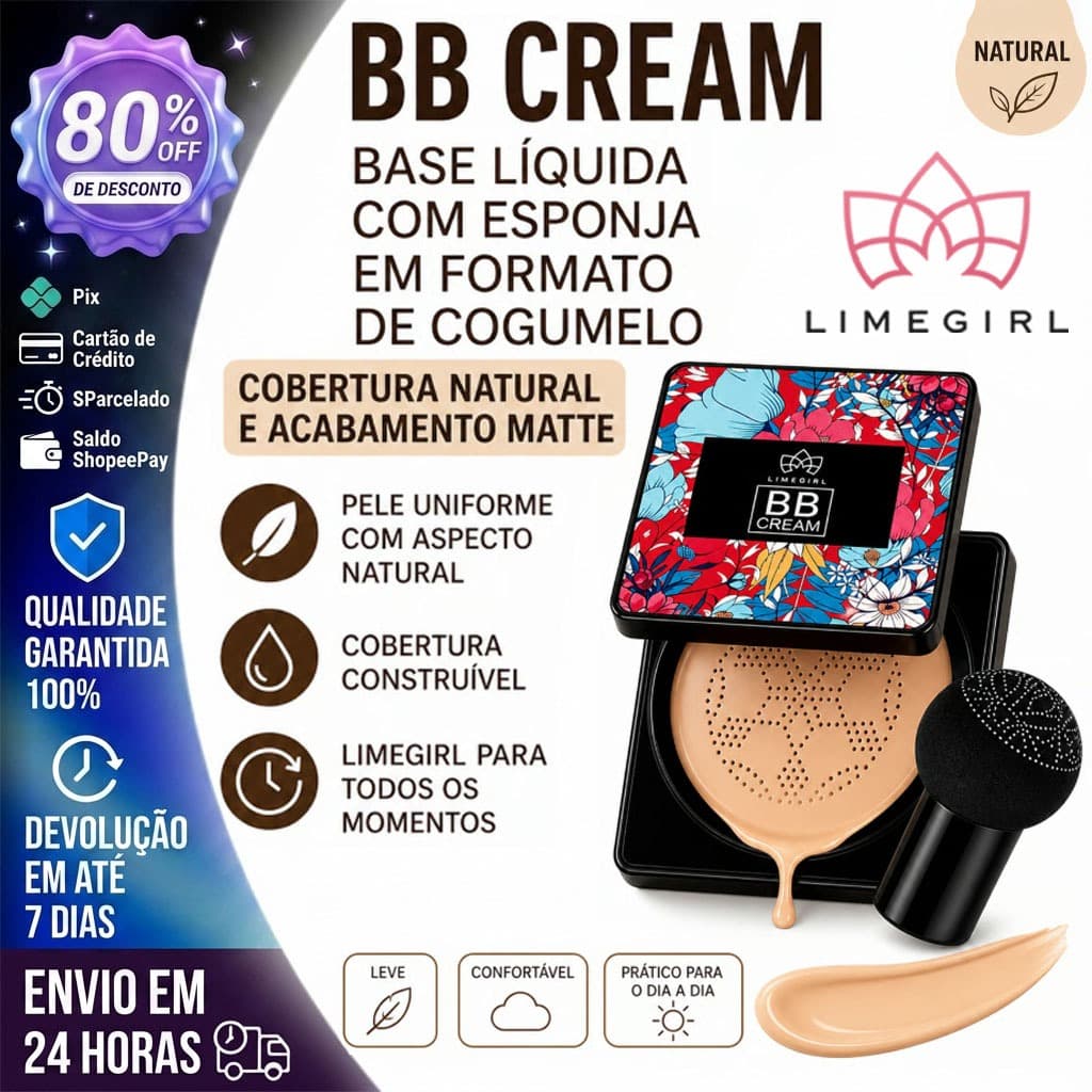 BB Cream/Base/Corretivo Base Líquida com Esponja com Formato de Cogumelo ou Base Matte Bisnaga / reme Clareador  NATURAL