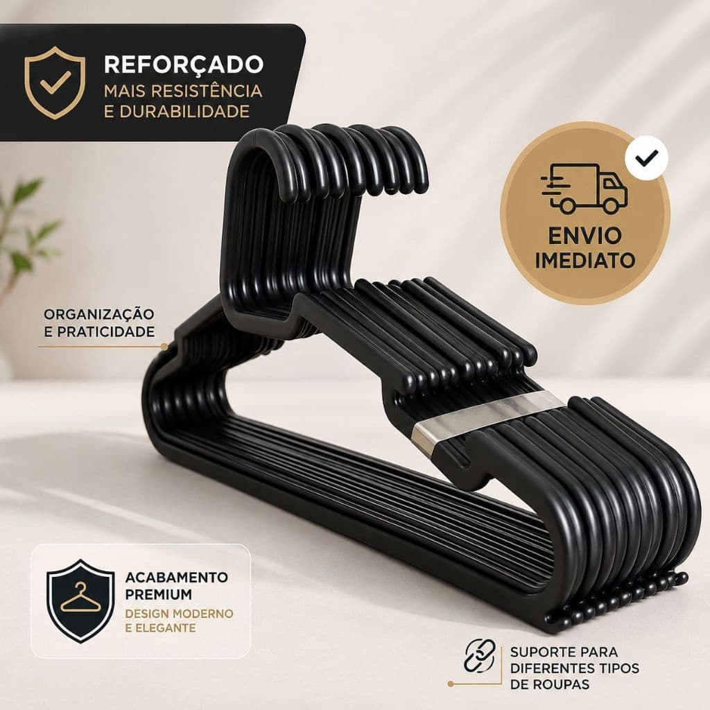 Cabide Adulto Preto Kit 100 - 80 - 60 - 50 -30 - 20 - 10  - Direto da Fábrica