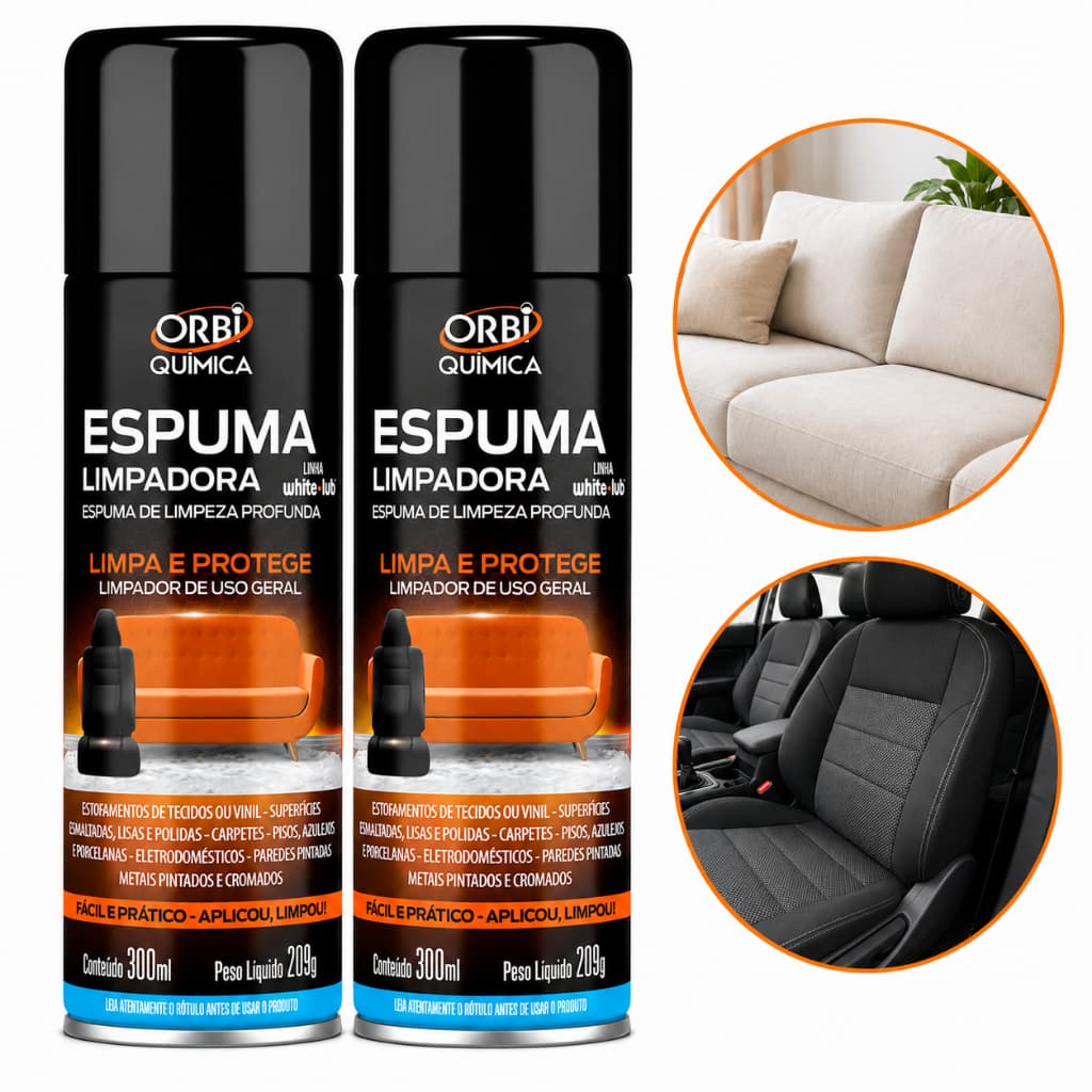Kit 2 Limpa Espuma Orbi 300ml Multiuso Limpeza Para Sofá Banco de Carro Tapetes Estofados Tênis