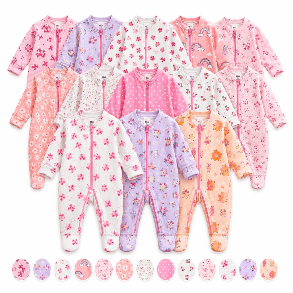 Kit 5 Macacão Estampado Menina Roupa Infantil Bebê Zíper Algodão Macio