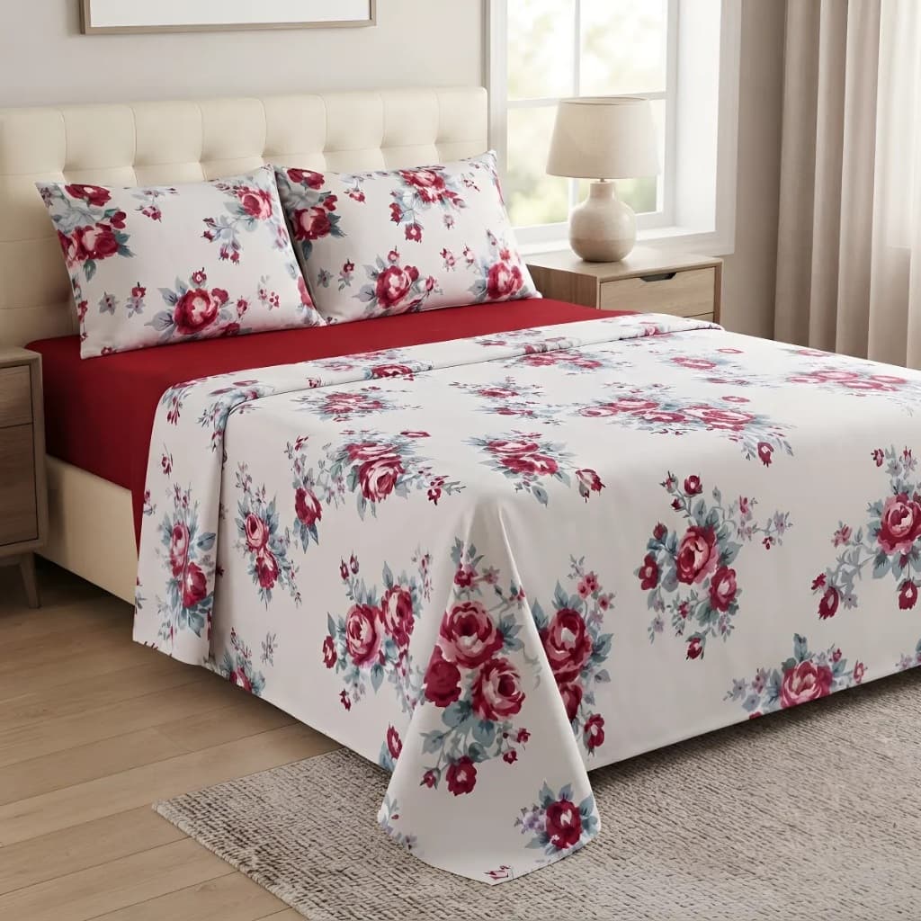 Jogo Lençol 4 Peças Algodão Estampado Cama Casal Box Enxovais Família