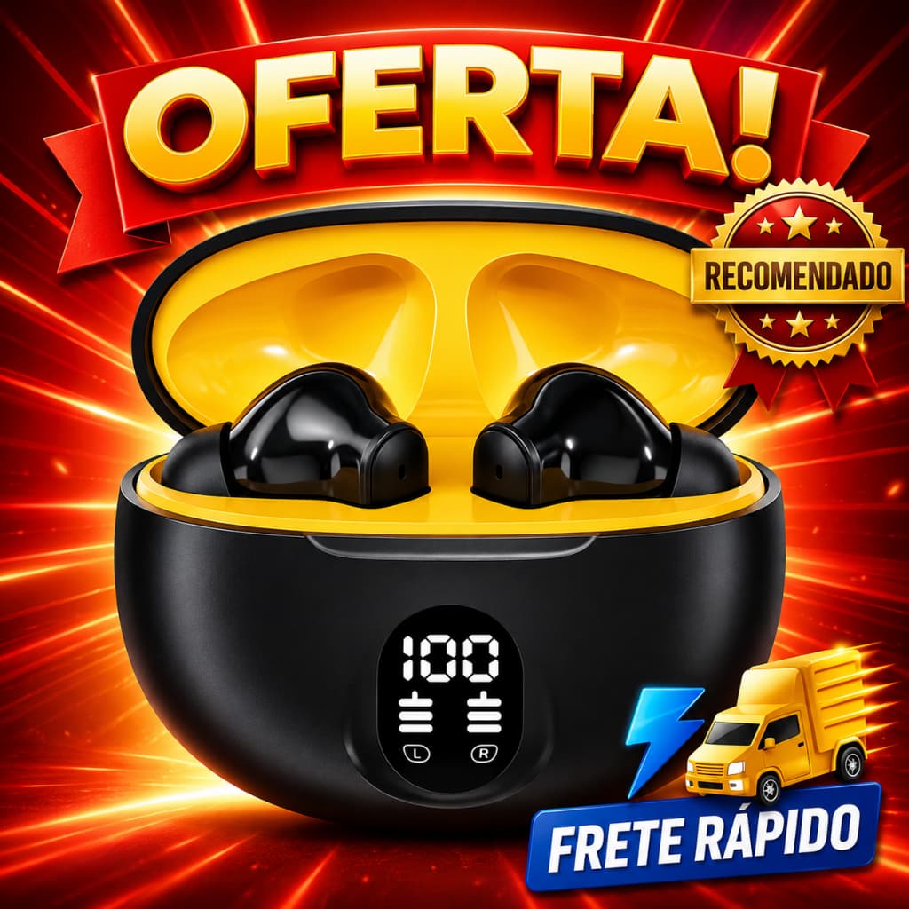 Fones de ouvido Bluetooth sem fio TWS 9D com tela sensível ao toque digital e fones de ouvido esportivos