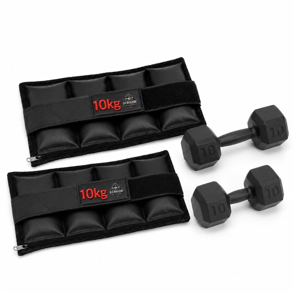 Kit Henvifer com Caneleiras e Halteres de 10 kg para Musculação e Treino Funcional