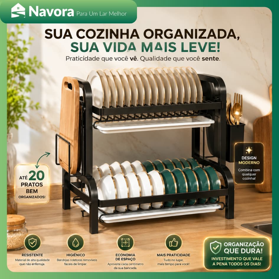 Escorredor De Louça Inox 2, 3 Andares Organizador De Pia Porta Copos Talheres Cozinha