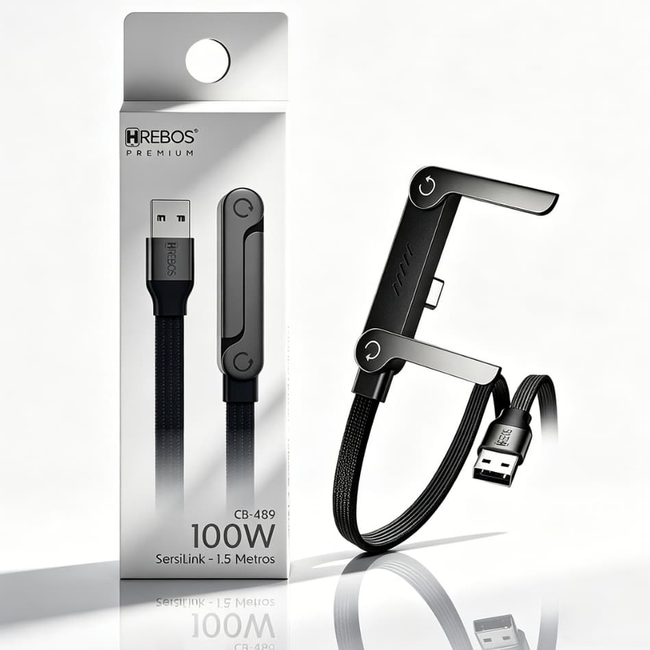 HREBOS Carregador rápido de 100 W com portas USB-A e Tipo-C – Carregamento rápido, portátil e prático de usar.
