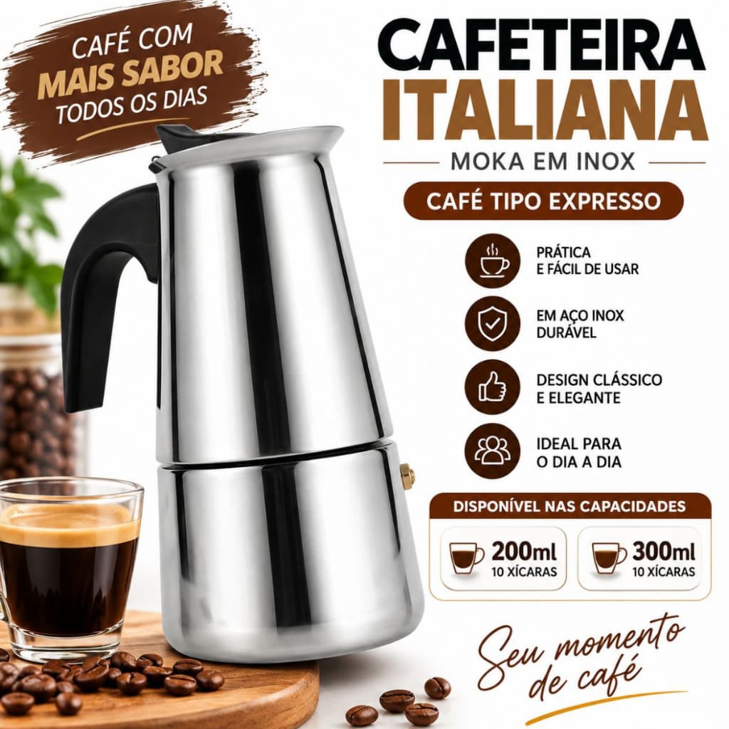 Cafeteira Italiana Moka Inox 4/6 Xícaras 200ml 300ml Café Expresso