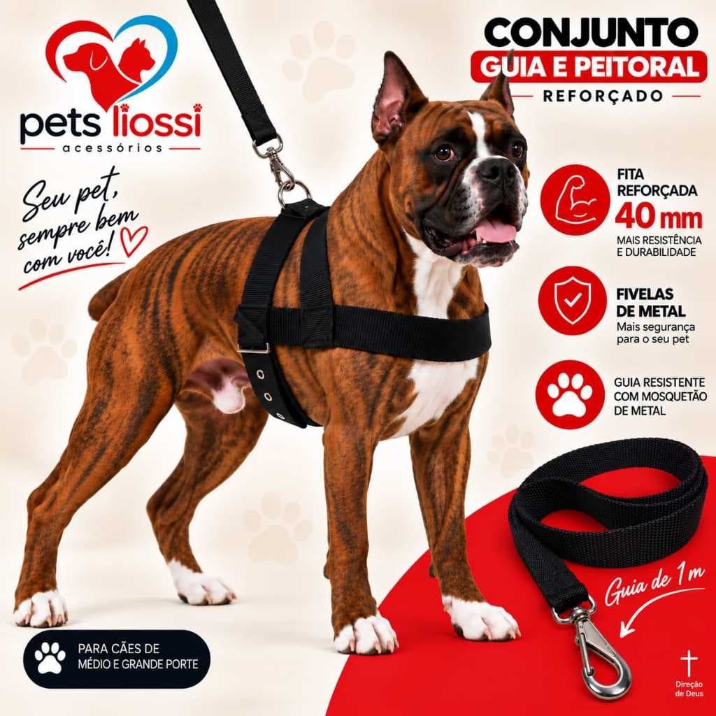coleira peitoral mais guia passeio caes cachorro prte medio/grande direto de fabrica D.D