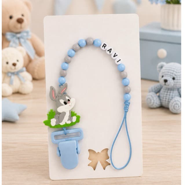 Prendedor de chupeta personalizado com nome e personagem infantil baby Looney Tunes