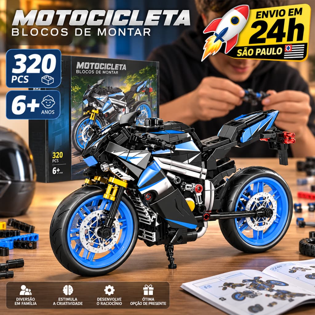 Moto de Blocos de Montar Yamaha YZF-R1 320 Peças Compatível com Lego Presente Brinquedo Educativo