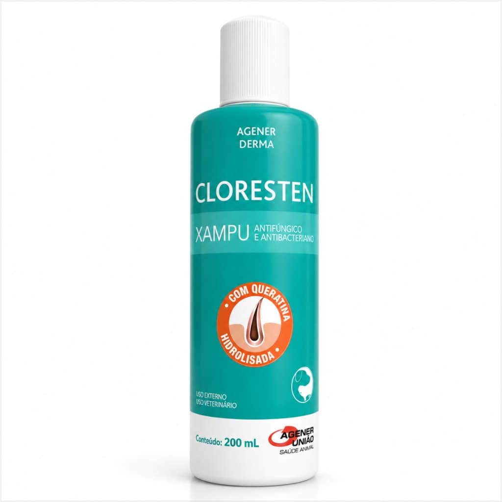 Shampoo Cloresten Tratamento de Pele Para Cães e Gatos Antibacterias 200ml Agener