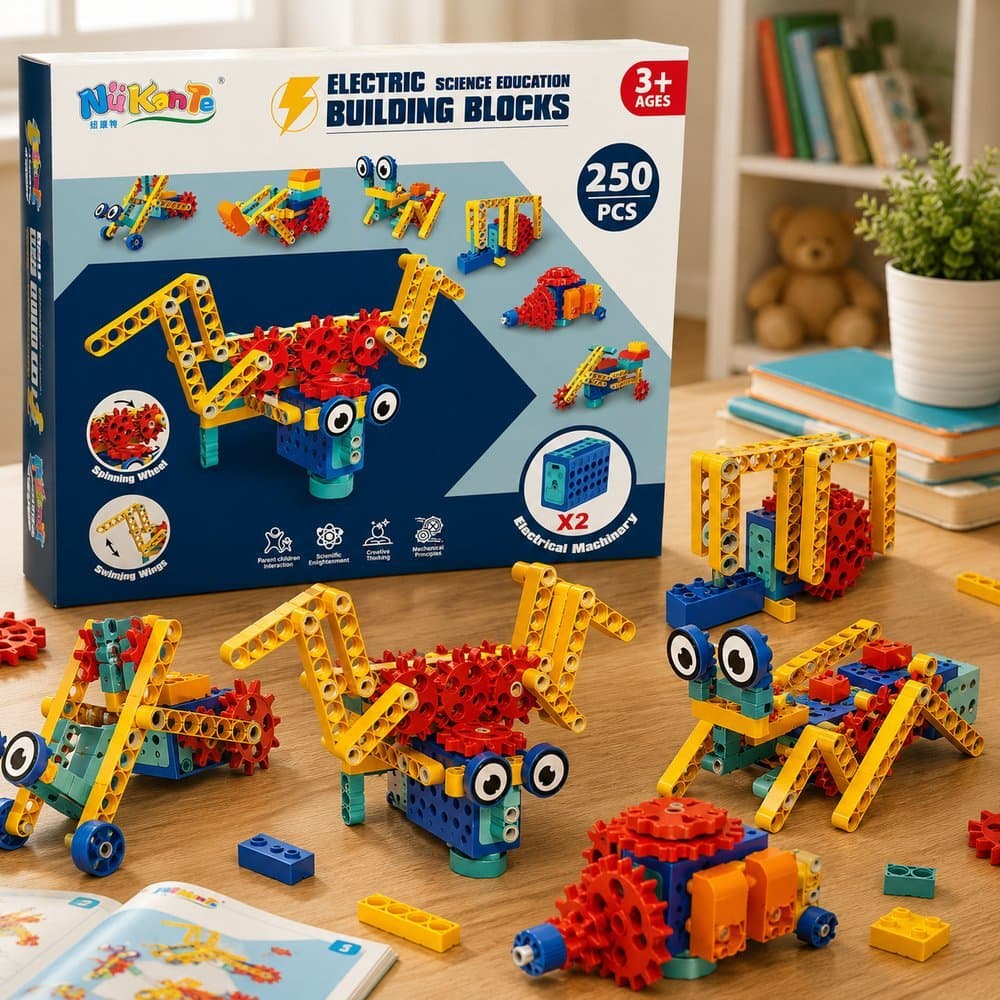 Kit Brinquedo Educativo Blocos de Montar modelo Lego 250 Peças e 2 Módulos Elétricos fácil montagem
