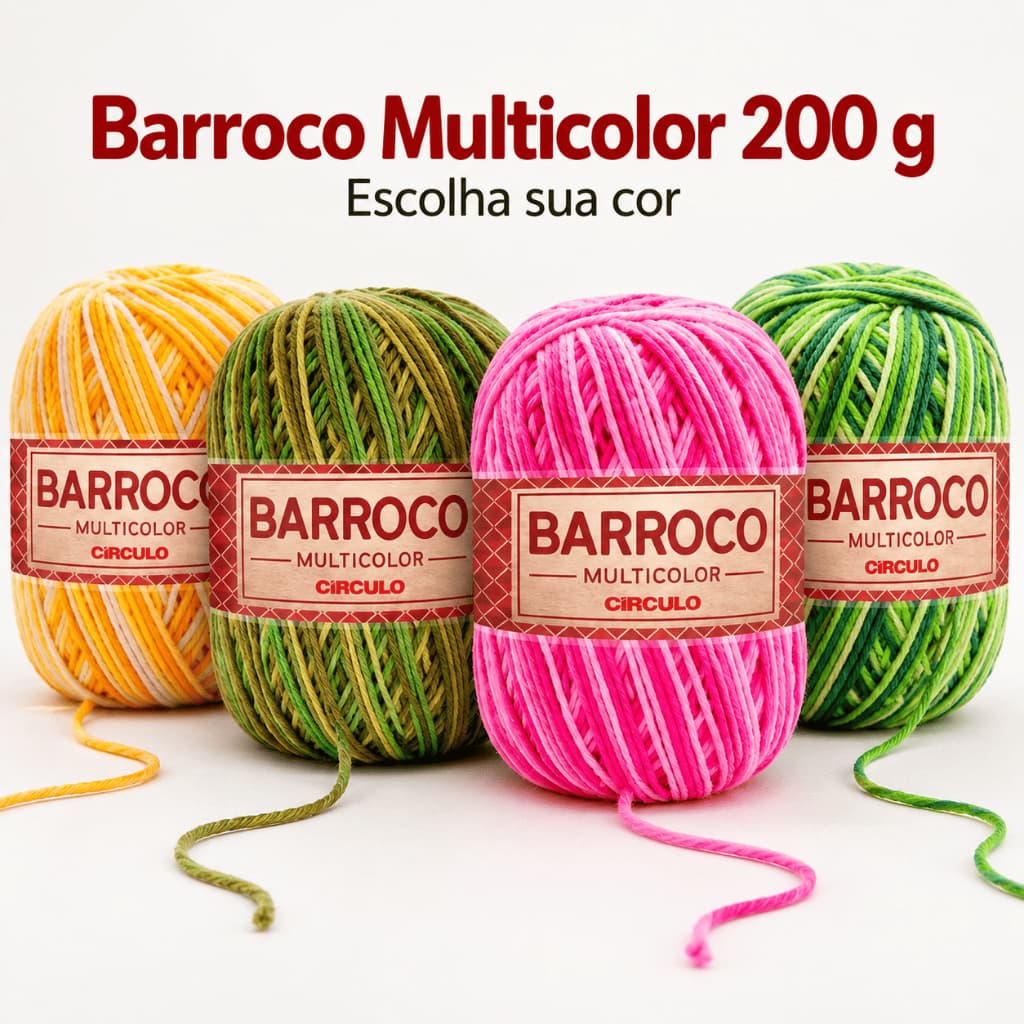 Barbante Barroco Multicolor 200g Círculo Fio 100% Algodão 226 Metros Linha para Crochê e Artesanato