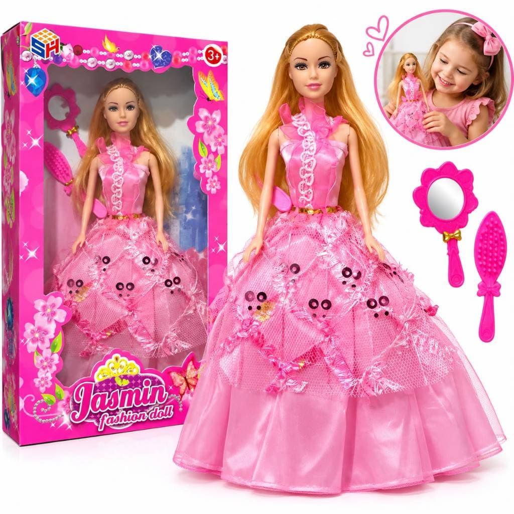 Brinquedo Infantil Boneca Princesa Jasmin Fashion Doll com Vestido e Acessórios para Cabelo Articulada para Meninas
