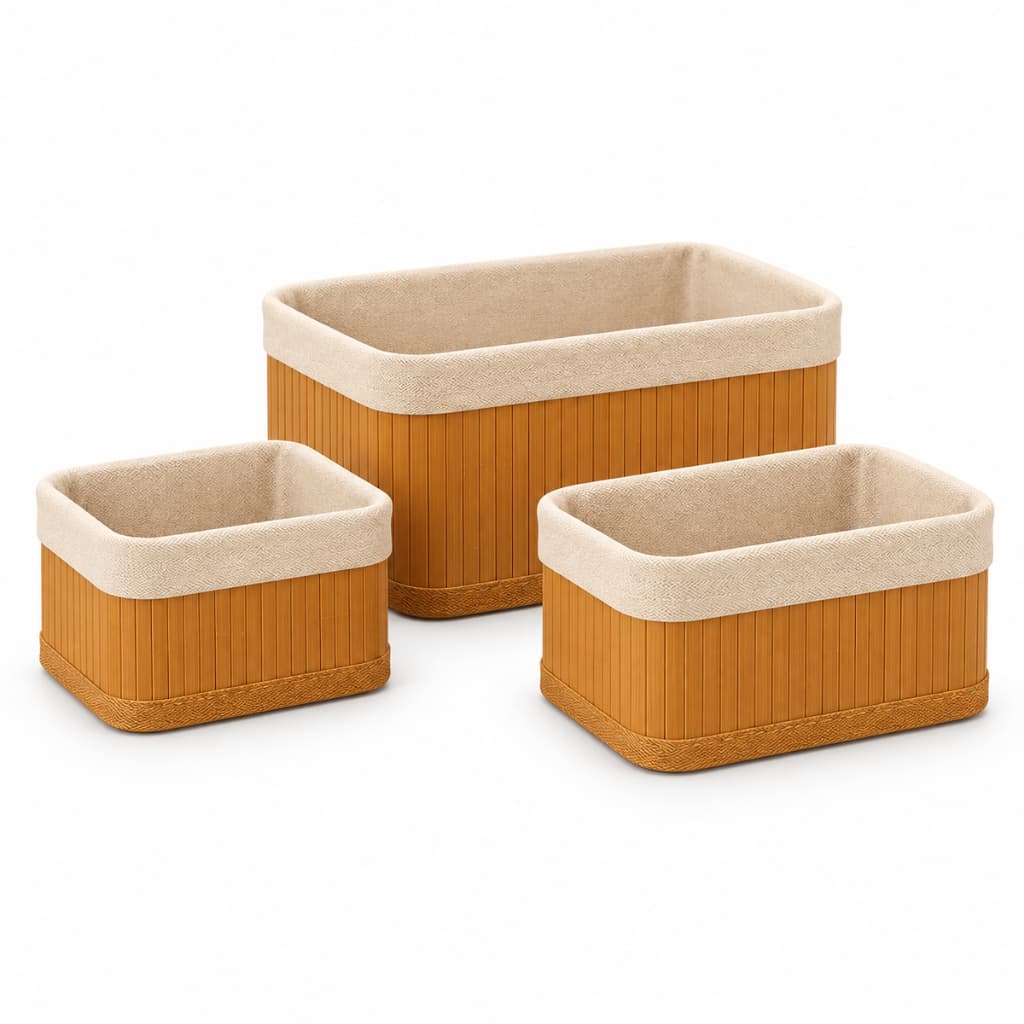 Kit 3 Cestos Organizadores de Bambu para Banheiro Quarto Closet e Escritório