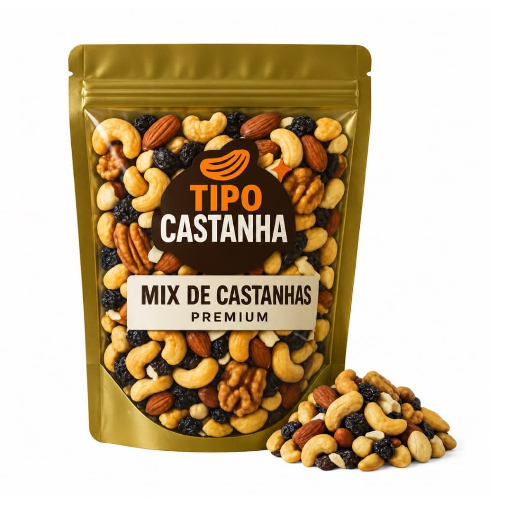 MIX NUTS PREMIUM CASTANHA DE CAJU, CASTANHA DO PARÁ, AMÊNDOA, UVAS PASSAS, NOZES, COCO CHIPS, AMENDOIM