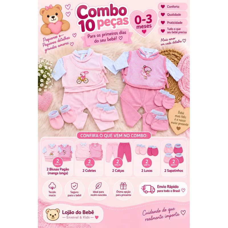 Kit Pagão Bebê Recém-Nascido 5 Peças Menino Menina Envio Imediato