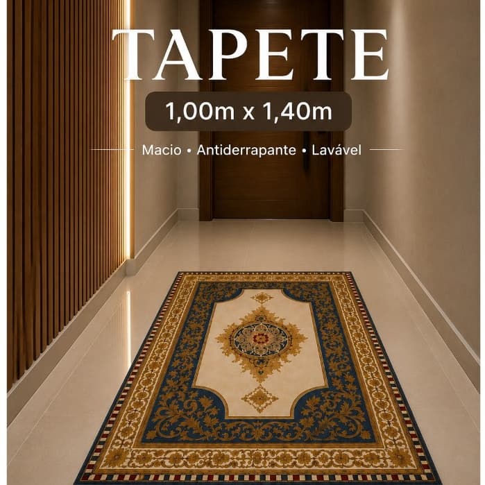 Tapete Decorativo 1,00x1,40 Antiderrapante–Macio, Confortável, Moderno para Sala e Quarto - Seguro