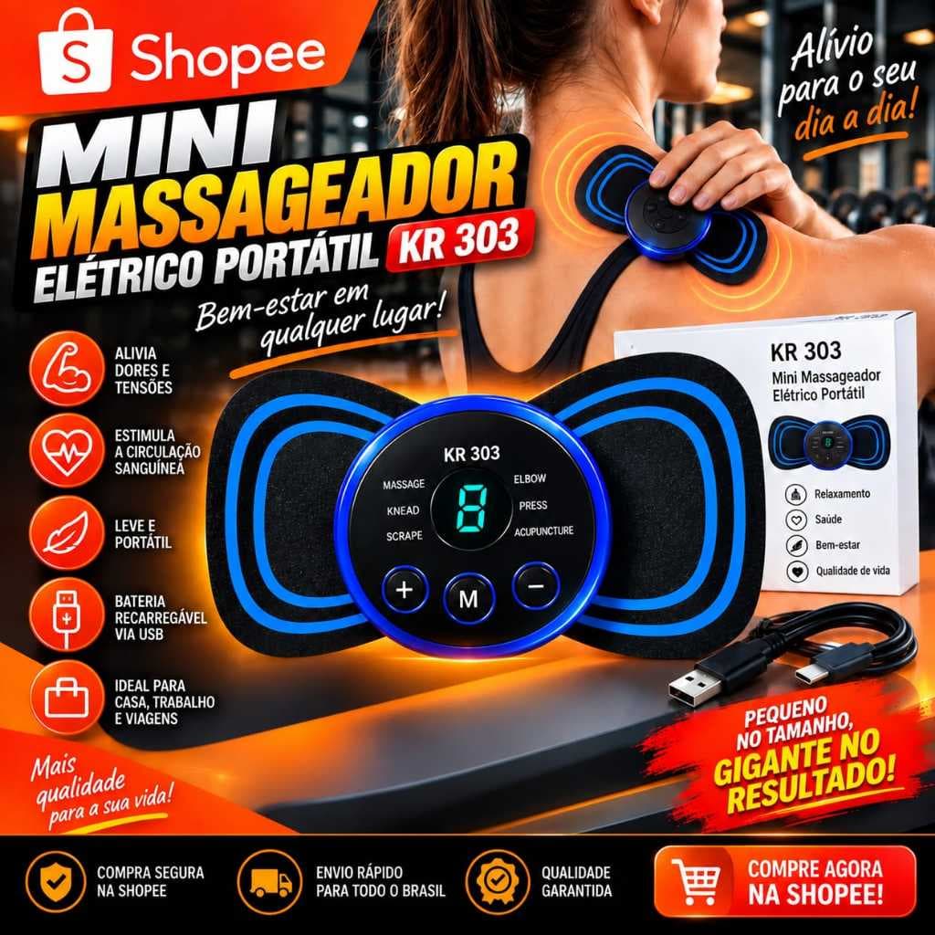 Mini Massageador Elétrico Portátil  EMS para Alívio de Dor Muscular