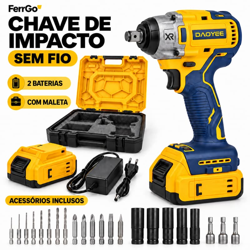 【Garantia de 3 anos】 Chave de Impacto Sem Fio 330Nm 3200RPM Kit Completo Com Maleta e Soquetes + 2 Baterias Hagra