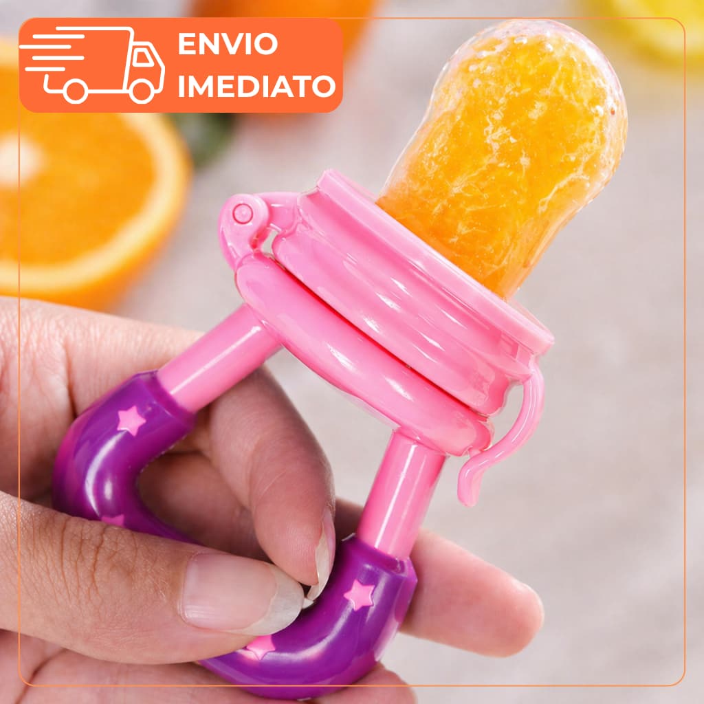 Chupeta Alimentação Infantil Mordedor Porta Frutas Bebê Silicone Introdução Alimentar Azul e Rosa