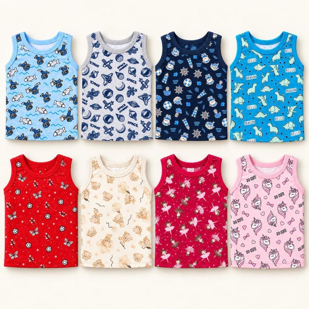 Kit 4 Pçs Camiseta Regata Infantil Bebe Verão Bichos 100% Algodão Menino Menina