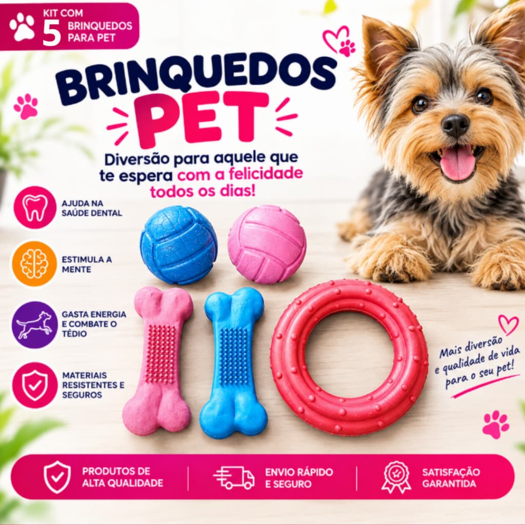 Brinquedos para Cachorro Kit 5 ITENS Bolinha Ossinho Anel Mordedor Resistente Cães Pequeno Porte Cachorro Pequeno