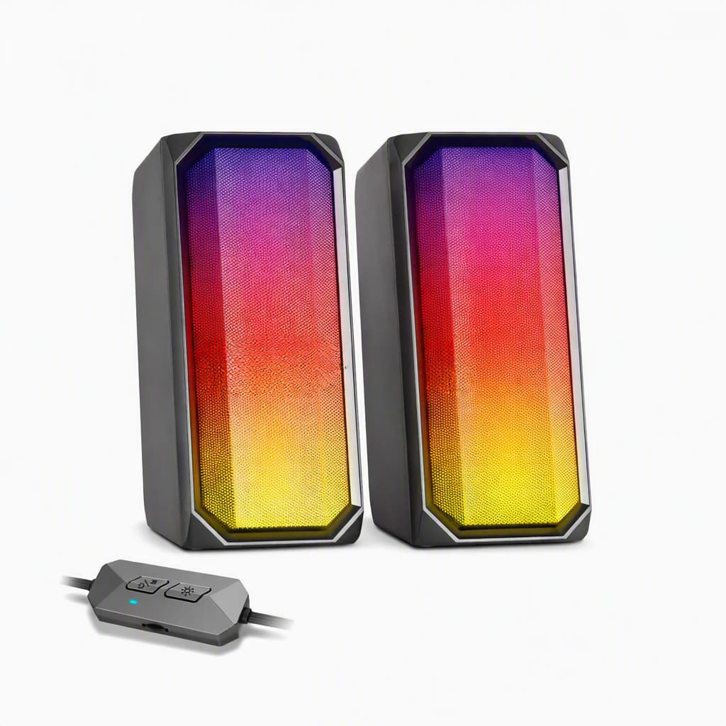 Caixa de Som Gamer RGB LED para PC/Notebook TV com Fio de 1 Metro Plug&Play P2 USB Estéreo 6W