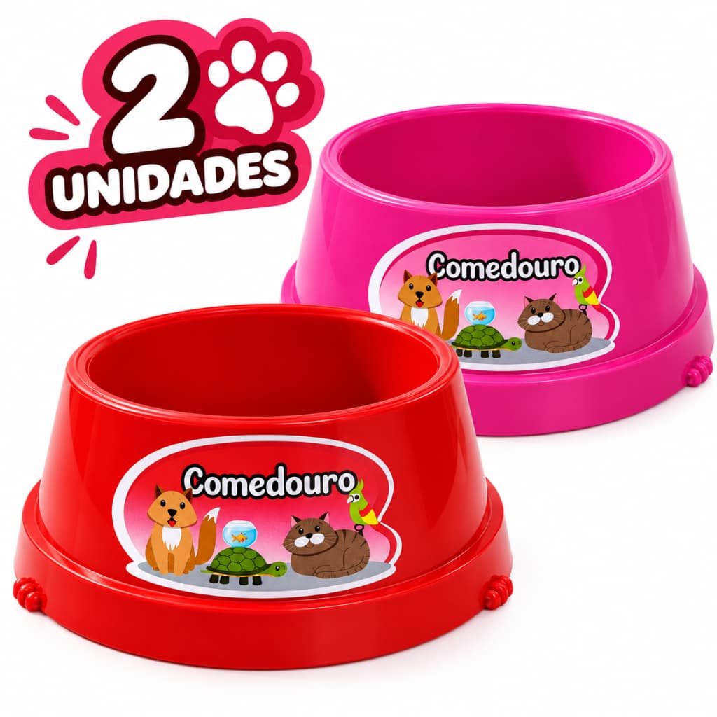 Kit 2 Comedouros Pote de Ração Para Cachorro Gato Plástico 500ml Cores Sortidas