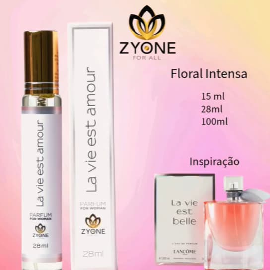 PERFUME IMPORTADO FEMININO LA VIE EST AMOUR ZYONE 10ML E 28ML FLORAL FRUTAL ALTISSIMA FIXAÇÃO