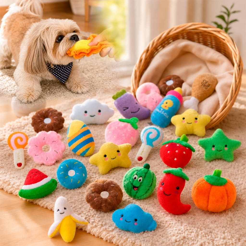 Kit Brinquedos de Pelucia Apito Pet Cachorro Cães Mordedor Macio Resistente Antiestresse Pequeno Médio Porte