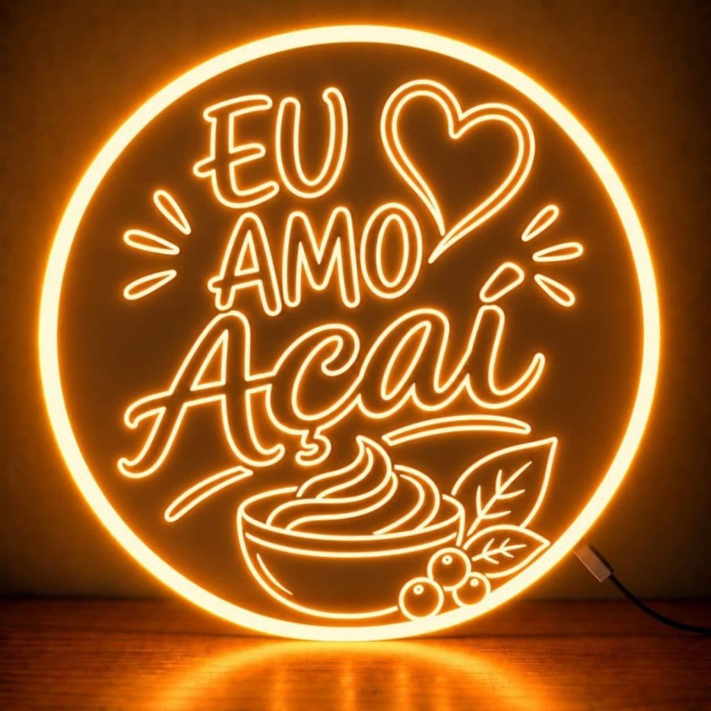 Luminária LED Neon 30cm x 30cm Açaí – Decoração para Açaíteria / Lanchonete / Quiosque / Sorveteria