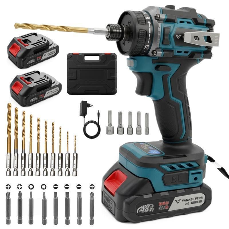 Kit Parafusadeira Furadeira 48V / Acessórios Profissiona 85 N.M Com 2 Baterias Completo brushless