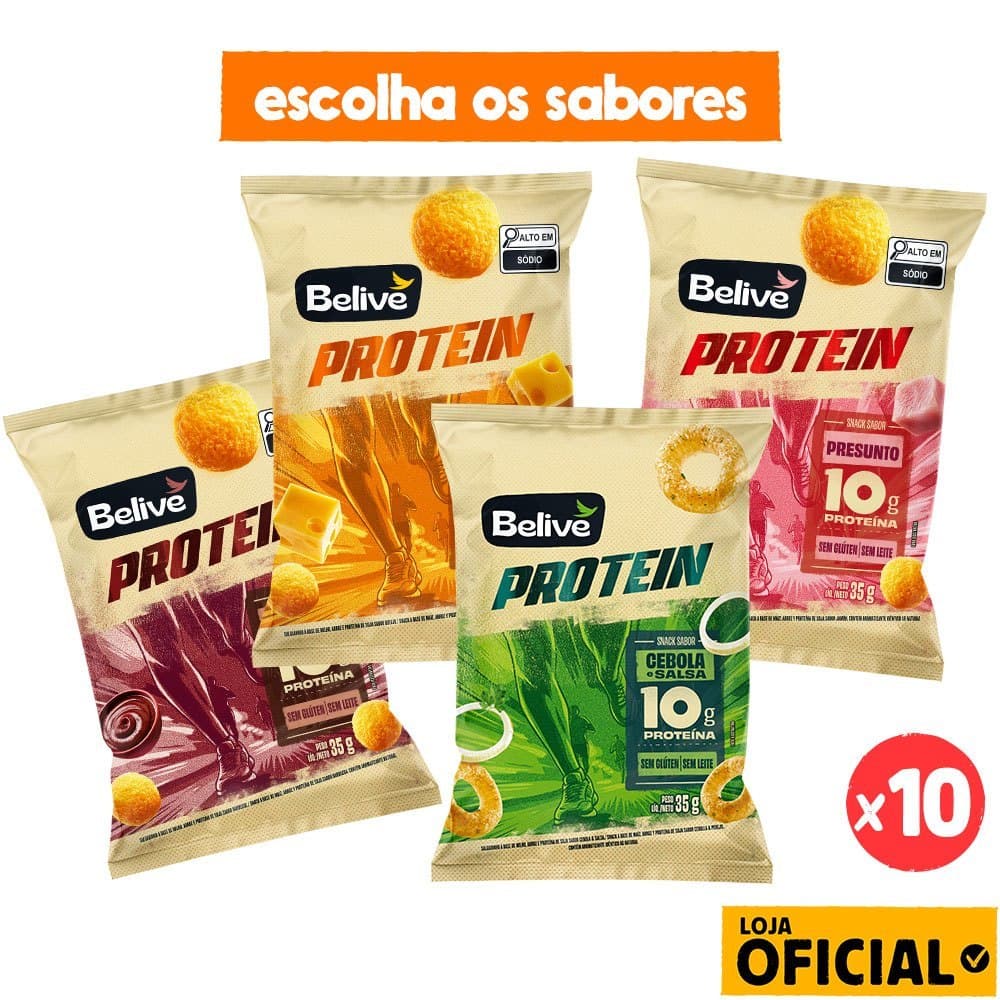 Kit 10 Snack Proteico Zero Lactose Sem Glúten Sem Leite Belive | Sem Whey | Salgadinho Saudável