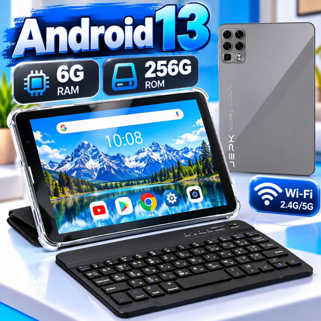 Tablet Android 13 8 Polegadas 6GB RAM 256GB WiFi Teclado Bluetooth Capa Caneta Octa Core